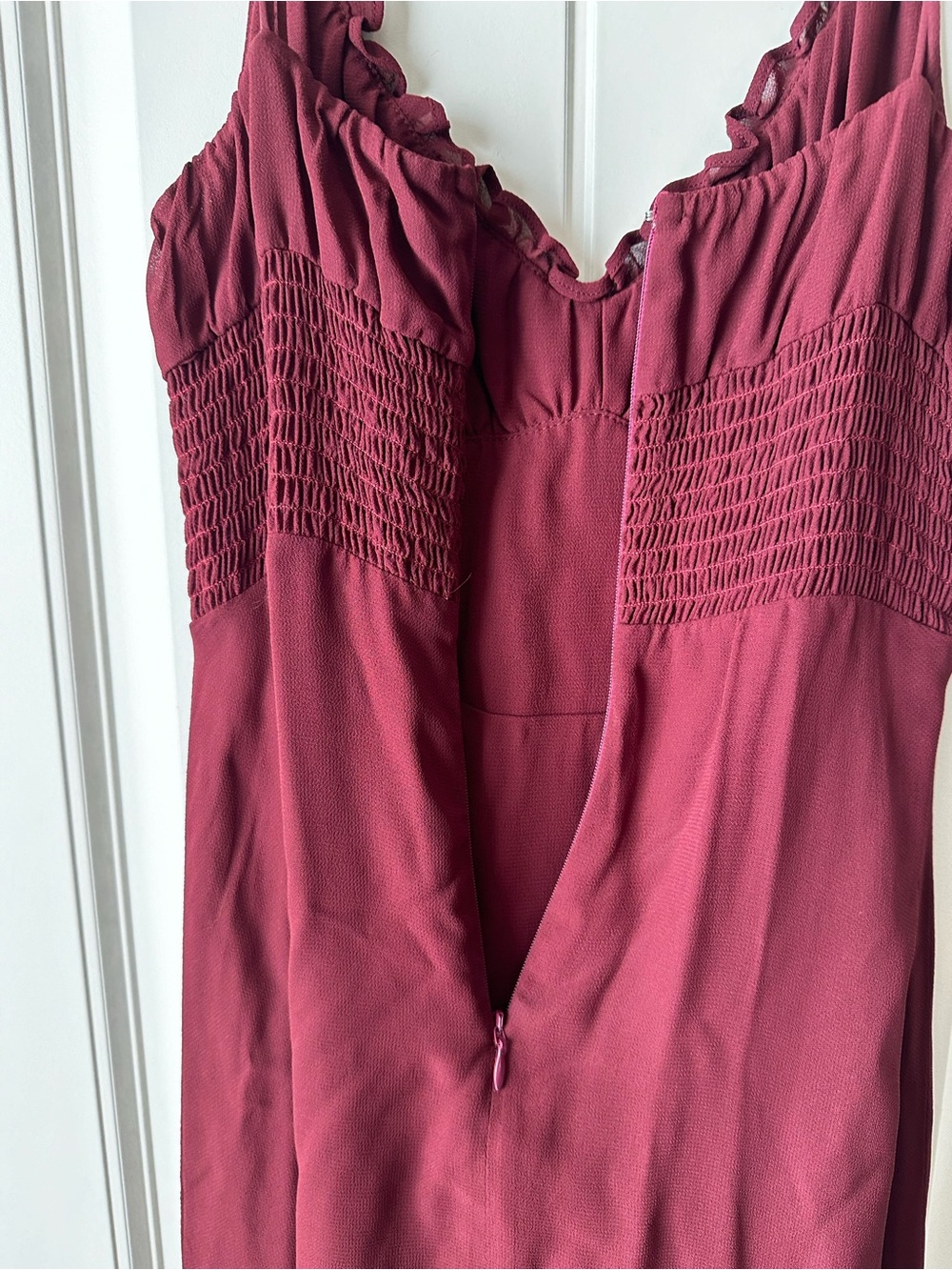 Reformation Burgundy Maroon Strappy Slip Ruffle Maxi Dress size 0 - Picture 10 of 15